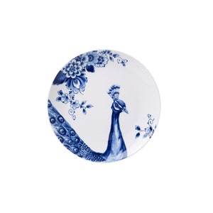 Plate 19 cm, Peacock Blue, Delft blue porcelain with peacock feathers
