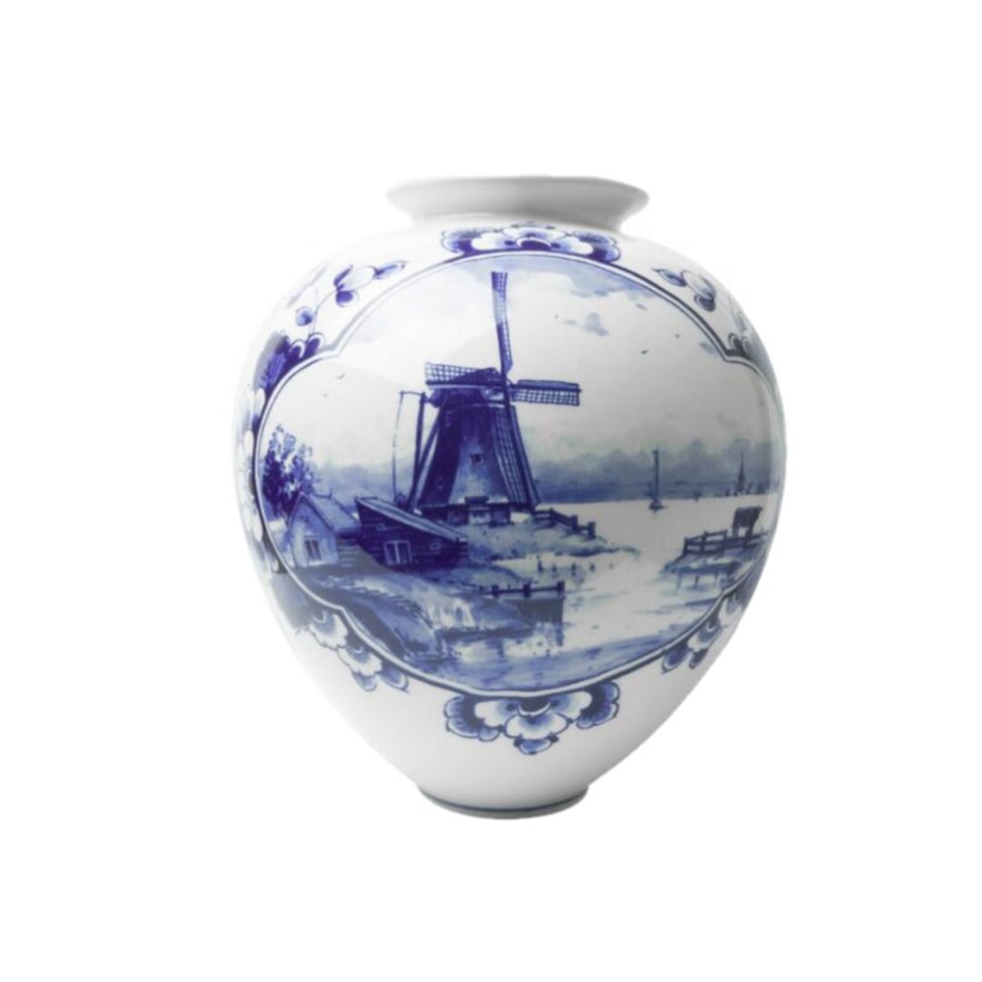 Delft Blue Ball Tulip Vase With Flower or Windmill Design Etsy New