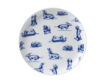 Plate 21 cm, Sharing Moments Dachshund Nhaan, Delft blue porcelain