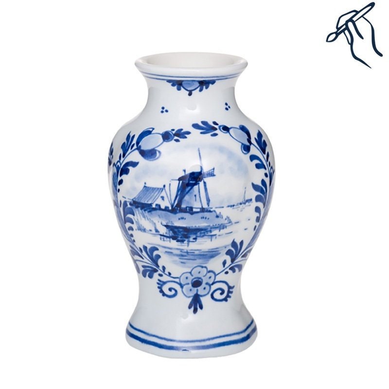 Delft blue tulip vase with a windmill decor fully Etsy