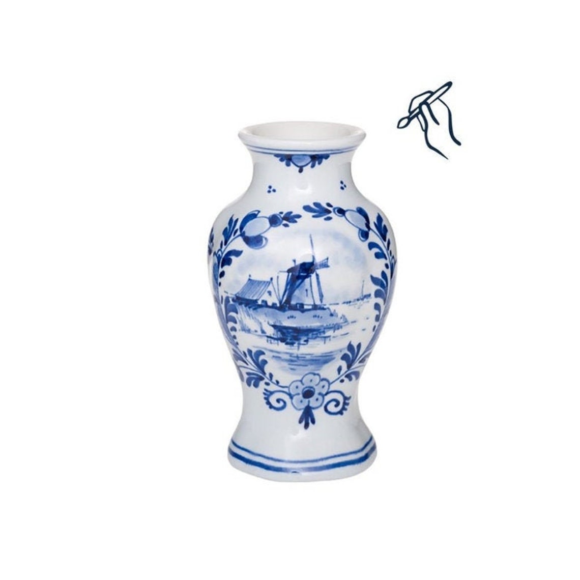 Delft blue vase with a windmill decor handpainted porcelain Etsy