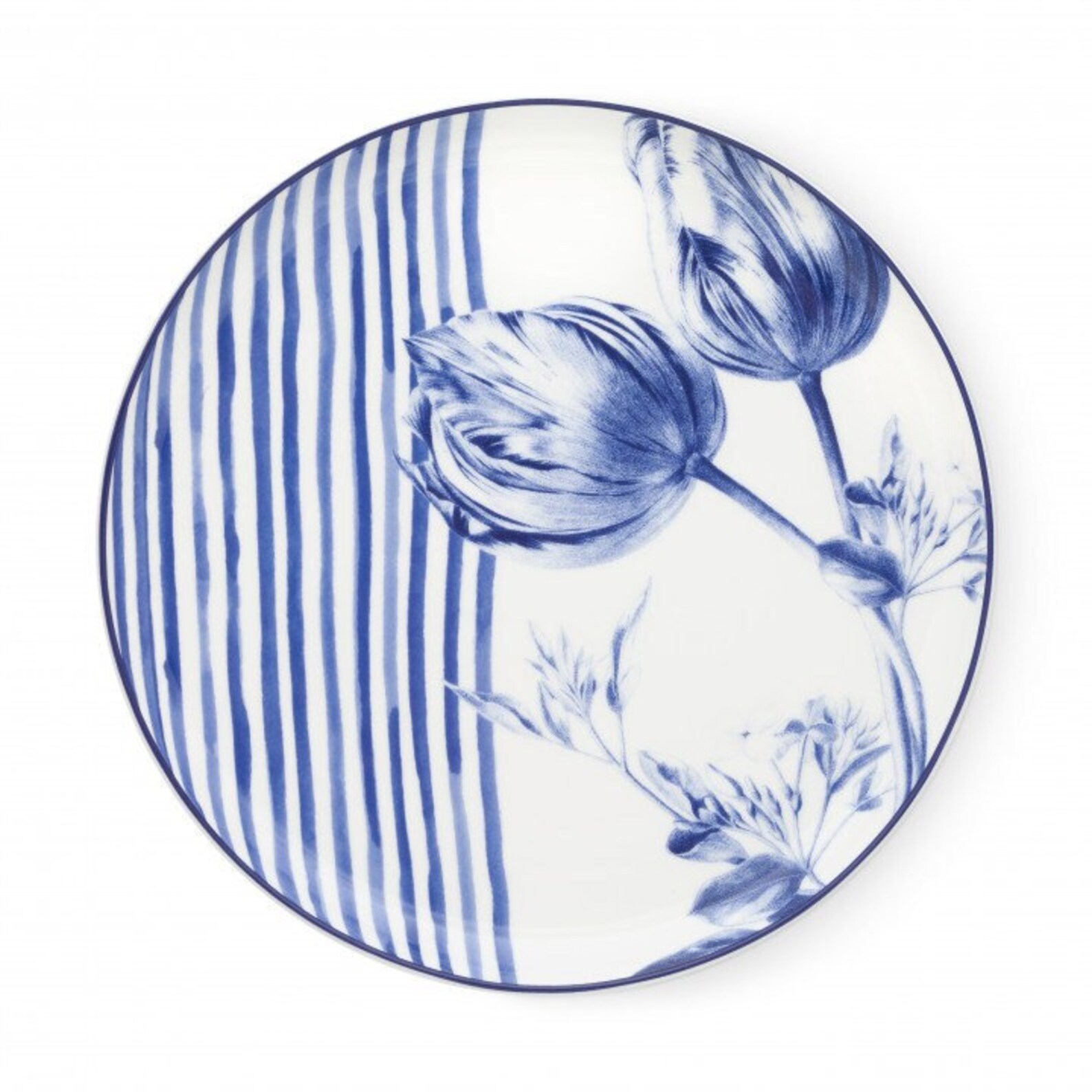 Set of 4. Delft Blue Dinner Plate With a Lush Tulip and Bold Etsy