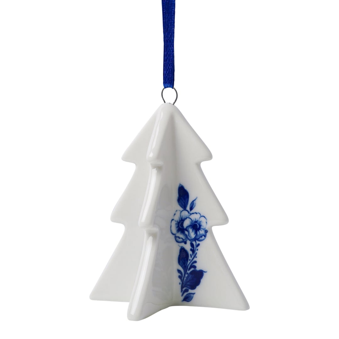 Set of 3 Christmas Ornament Delft Blue Christmas Tree, 3D Porcelain