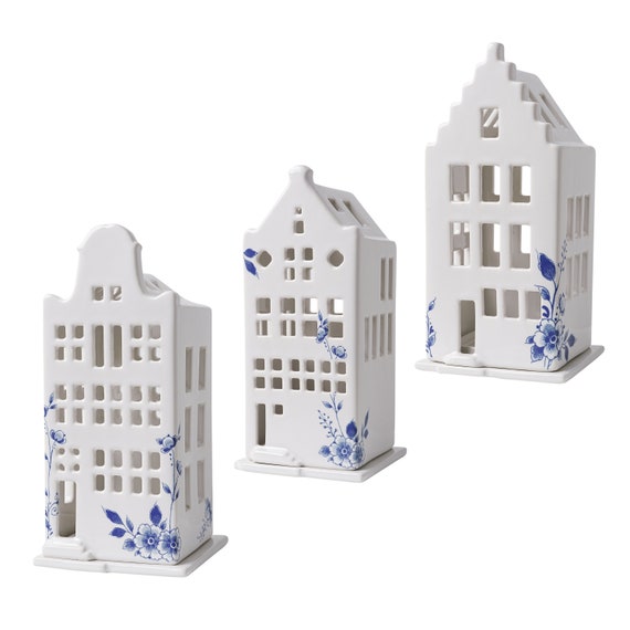 Set of 3: Tealight Holder Delft Blue Porcelain, Dutch Canal Houses,  Christmas Decoration - Etsy
