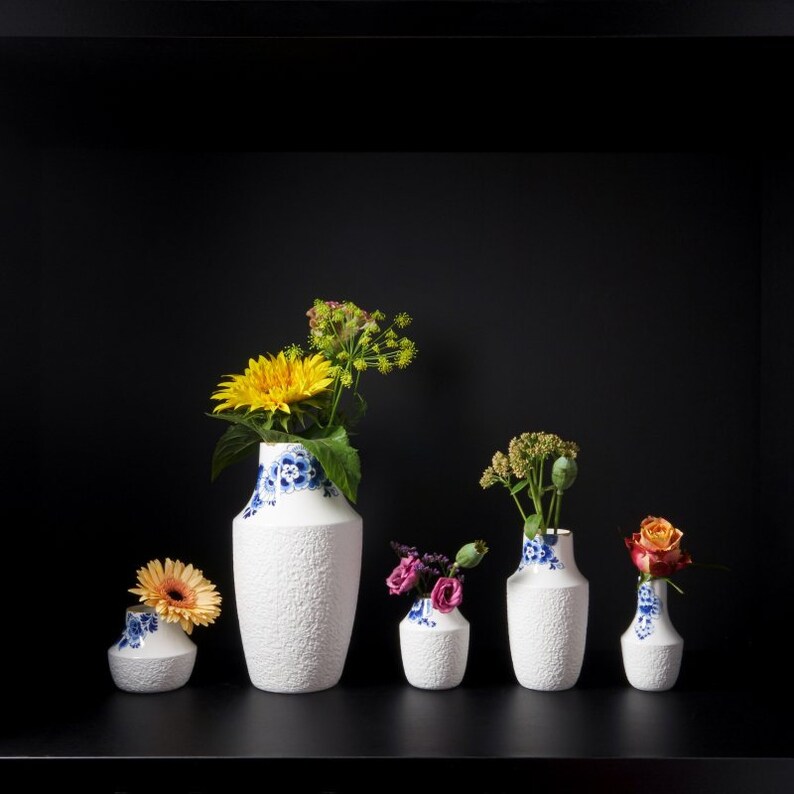 Delft Blue Porcelain Tulip Vase With Floral Design Etsy