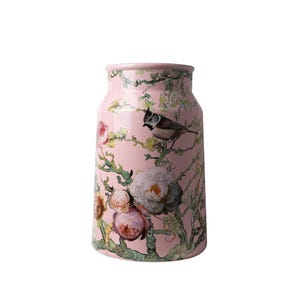 Vase Milk Churn 30 cm, Forest Birds Pink, traditional Delft blue with modern elements and playful designs
