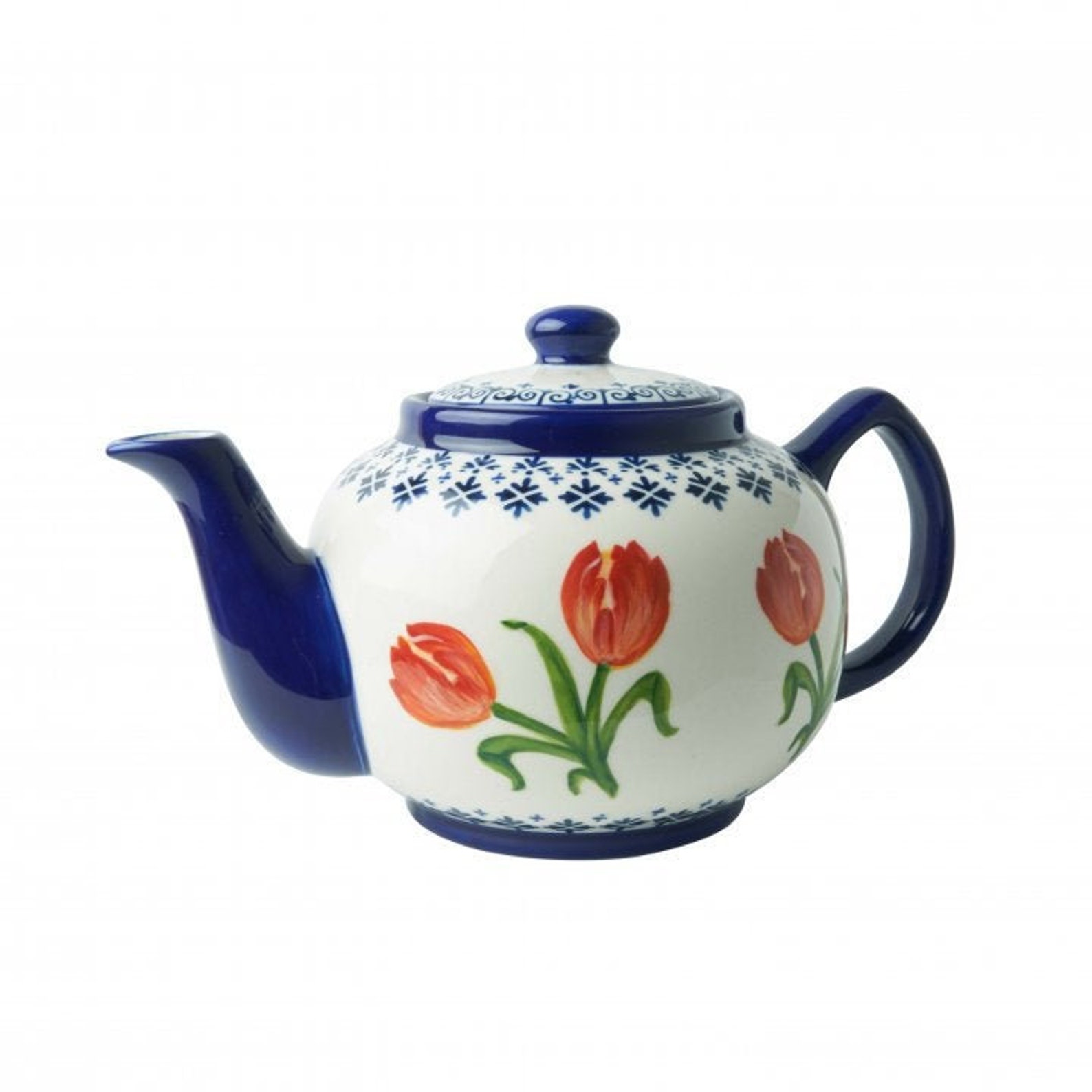 Delft blue teapot with tulips handmade and handpainted Etsy
