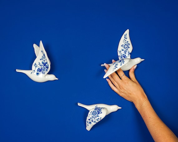 Set of 3 Different Wall Birds, Ceramic Delft Blue Wall Art - Etsy