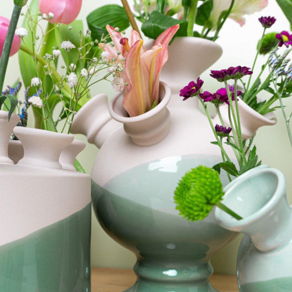 Tulip vase with several spouts Delft porcelain with green dip Etsy