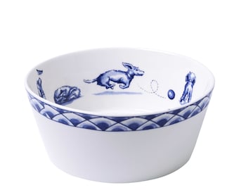 Dog Food Bowl 500 ml, Sharing Moments Dachshund Nhaan, Delft blue porcelain