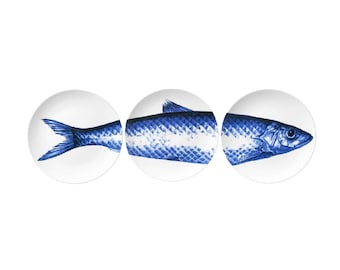 Wall Plate Fish - Triptych - Delft blue - 26 cm