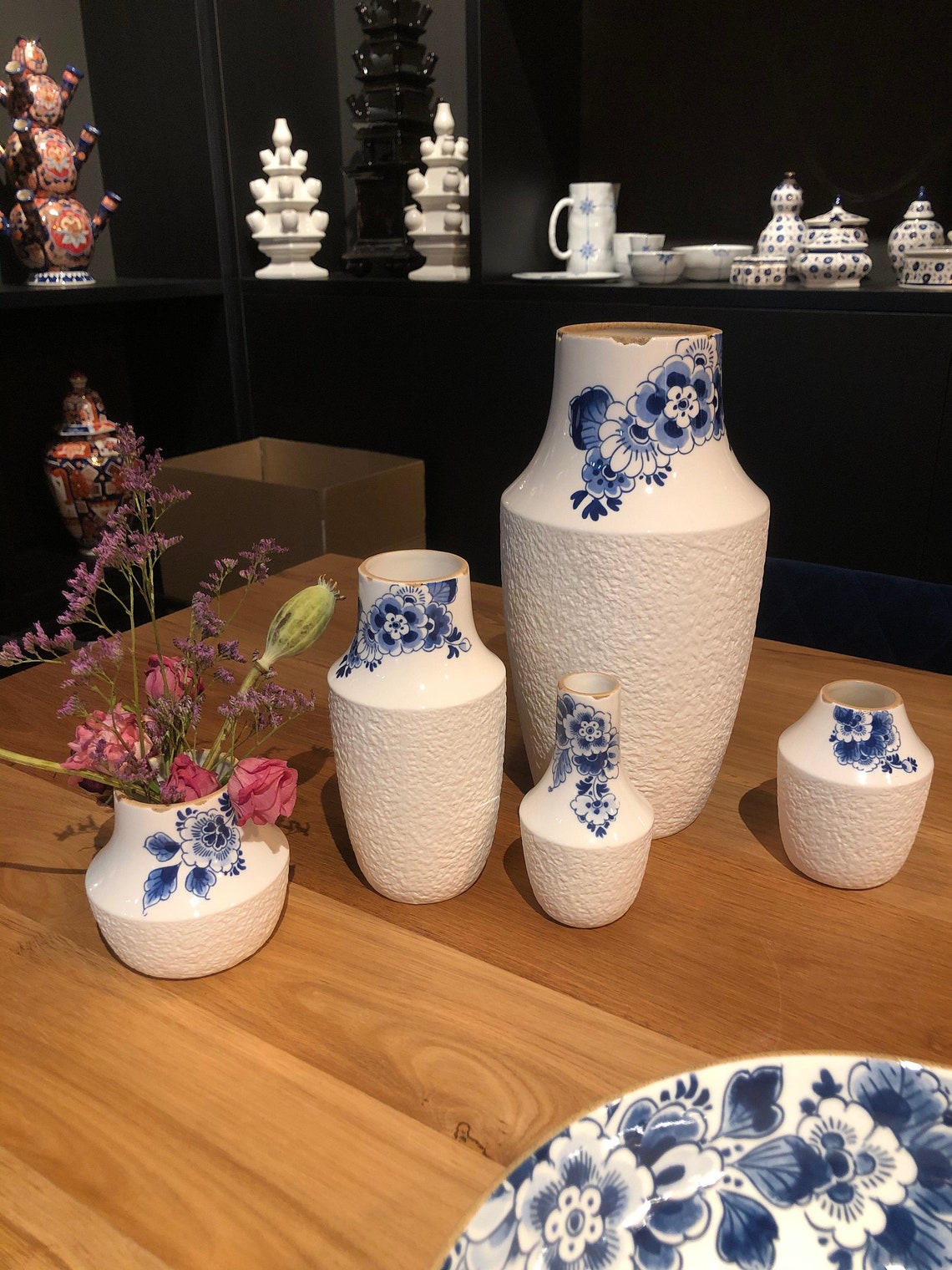 Delft Blue Porcelain Tulip Vase With Floral Design Etsy