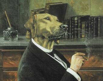 Labrador Retriever "Gristle" - CUSTOM MATTED - 1993 Vintage Dog Art Print - Thierry Poncelet
