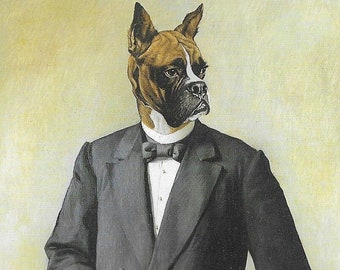 Boxer "Cropped" - CUSTOM MATTED - 1993 Vintage Dog Art Print - Thierry Poncelet