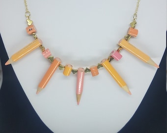 Colored Pencil Necklace - Orange Pencil Jewelry - Summer Style - Teacher Gifts - Pencil Pieces