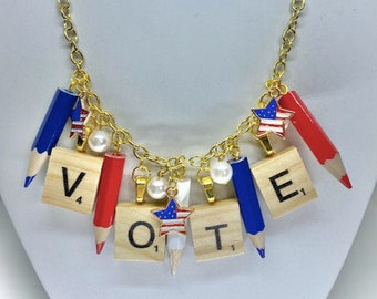 Red White and Blue Pencil Necklace