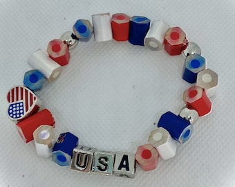 Red white and blue bracelet - Colored Pencils