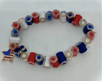 4th of July Bracelet - Red White and Blue Pencils