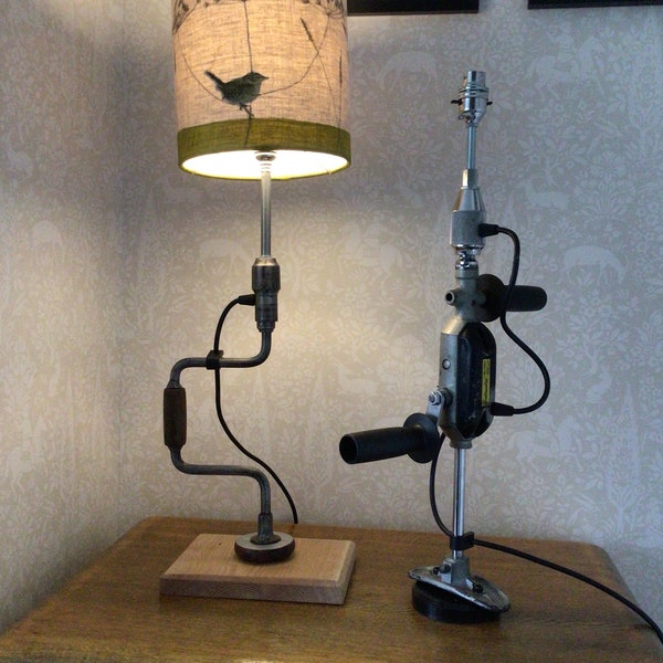 Vintage upcycled drill lamp bases/ Steampunk lighting