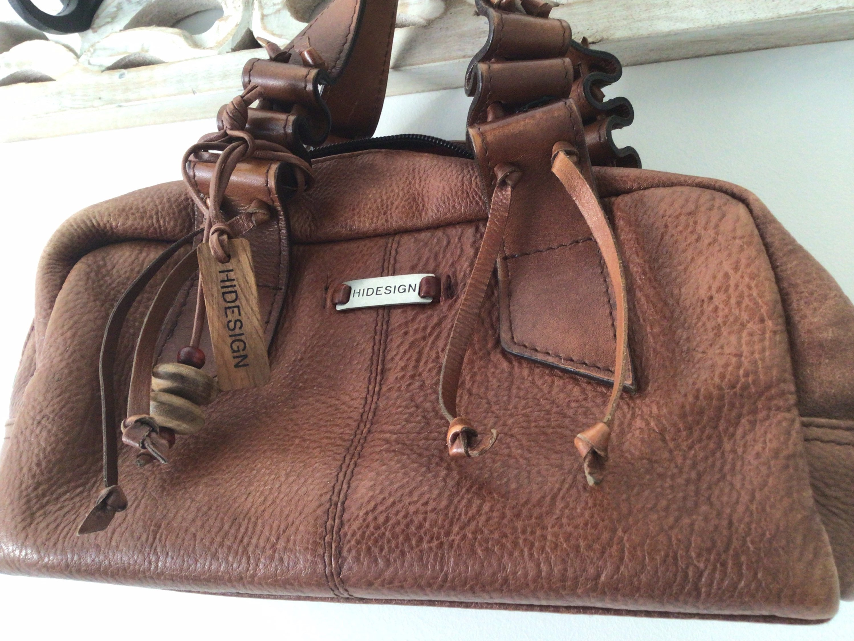 Large Brown Leather Hidesign Bag Vintage Shoulder Bag Top 