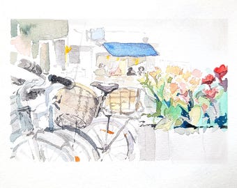 Small Watercolor Life Painting, Aarhus Jægergårdsgade Street, Denmark