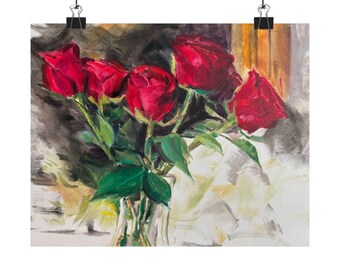 Poster Print Flowers Alla Prima Painting, Matte Horizontal Wall Art Decor, Floral Artwork Home Decor, Botanical Illustration, Low Price