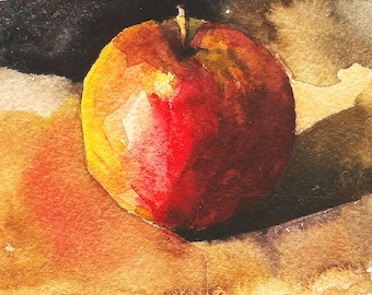 Watercolor, Painting, An apple , Art Piece, Study, Colorful, Tasty Food, Classic palette