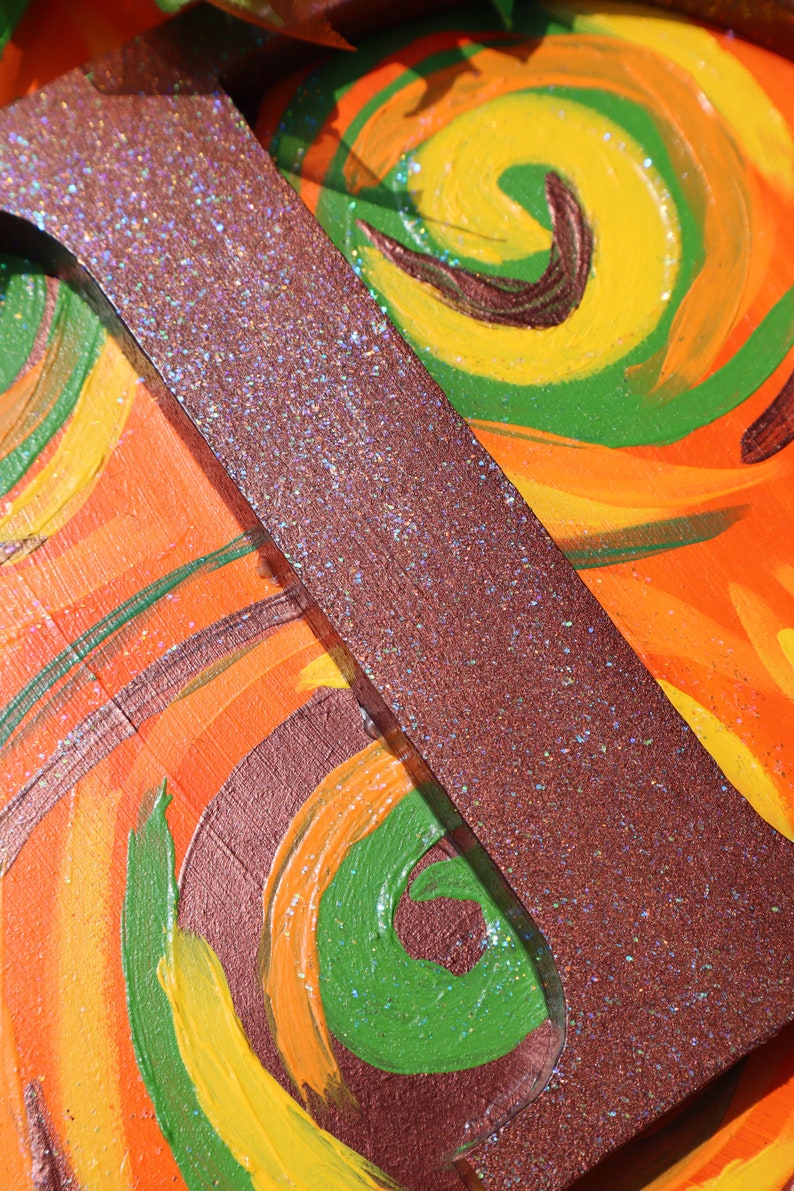 Monogram D Orange Pumpkin Fall Wood Door Hanger with Handmade Bow