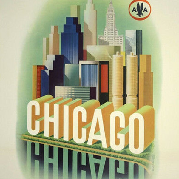 Chicago American Airlines Art Deco Ad 11 X 14" Photo Print