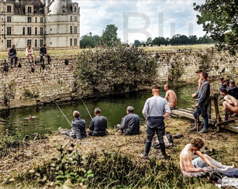 1918 Shell Shock patients having a happy time under the walls of the Chateau 11 X 14 Photo Print