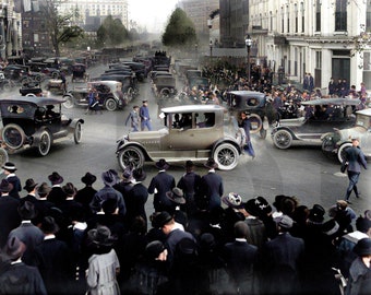 1918 Crowds gathered for a war-bond rally 11 X 14" Photo Print