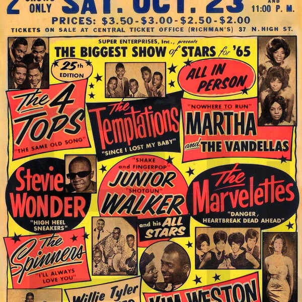 1965 Stevie Wonder, 4 Tops, Temptations Concert Poster 11 x 14" Impresión fotográfica