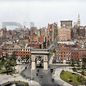 1921 New York Greenwich Village, Manhattan Washington Square and Fifth Ave 14 x 11 Photo Print