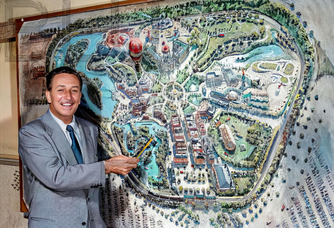 1954 Walt Disney Pointing to a Plan for Disneyland 11 X 14 Photo Print ...
