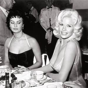 Jayne Mansfield and Sophia Loren at Romanoff's in Beverly Hills Photo Print 12x12"