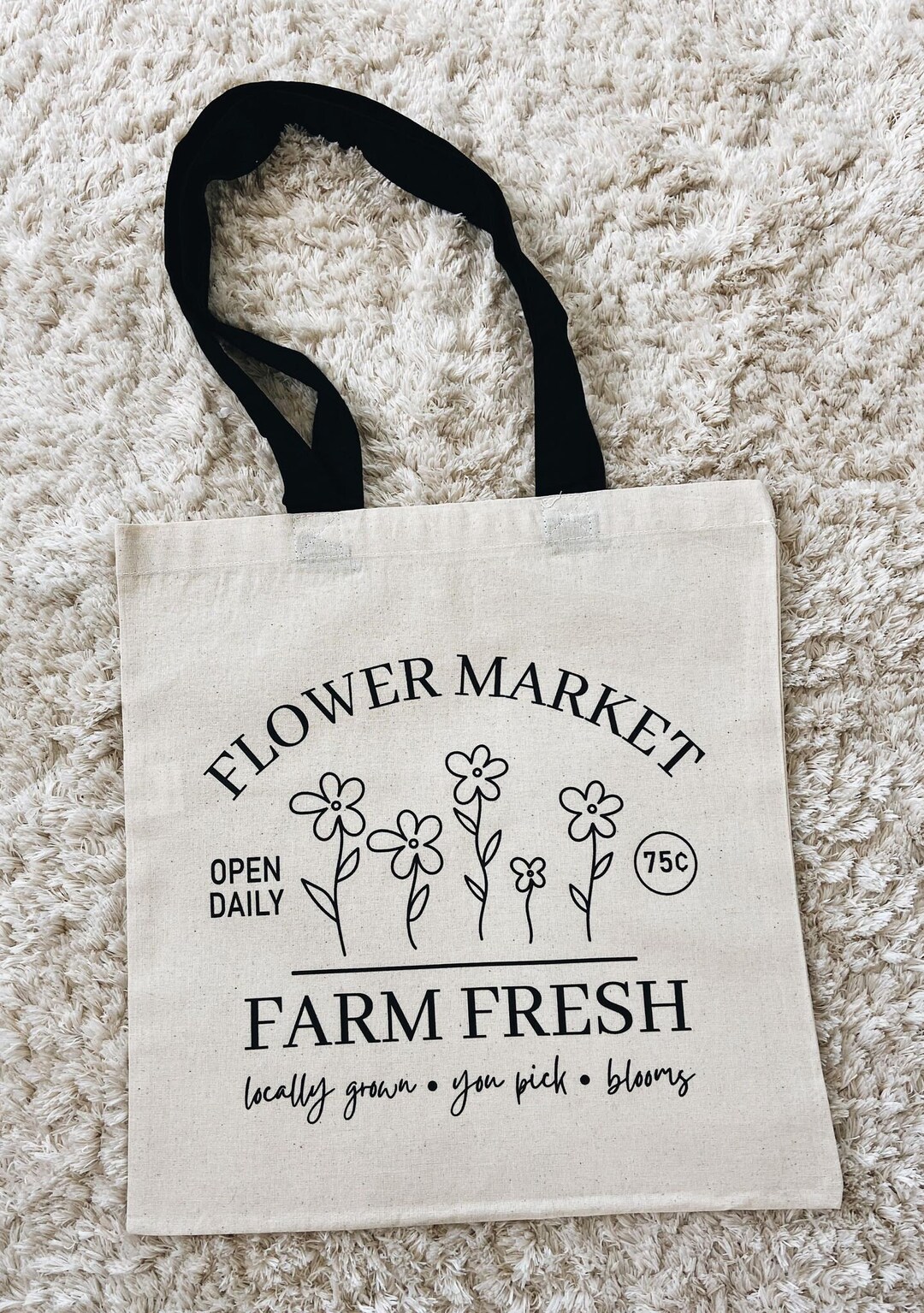 Flower Market Tote Bag Cotton Tote Bag Farm Fresh Reusable Etsy