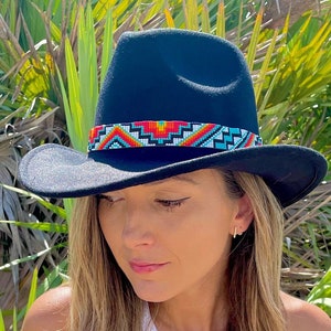 Beaded Hat Band, Cowboy Hat Band, Western Hat Accessory, Handmade by  Indigenous Mayan Women, Adjustable Leather Hat Bands for Men Women 