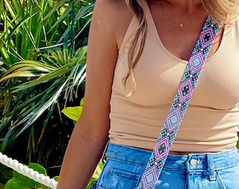 Purple Beaded Bag Strap: Handmade Native Crossbody Purse Accessory