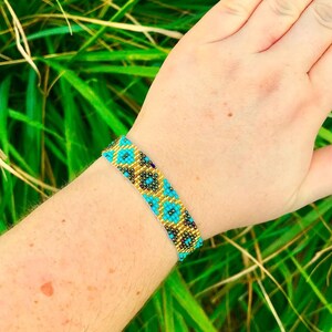 Turquoise Beaded Bracelet: Gold Accent, Adjustable Boho Jewelry