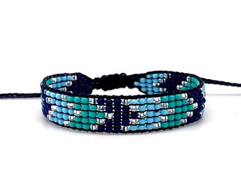 Blue Ombre Beaded Bracelet: Waterproof Adjustable Cord Jewelry