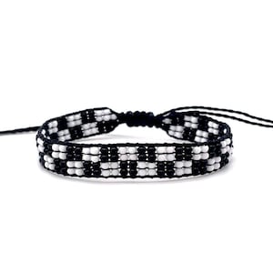 Bracciale a quadri Buffalo, a scacchi bianchi e neri, gioielli con perline da uomo, regalo a scacchi, bandiera da corsa a scacchi, braccialetto natalizio a quadretti