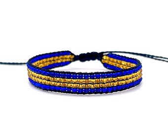 Blau & Gold Perlen Armband, Marine Streifen Armband, Wasserdichtes Schnur Armband, Frauen Verstellbares Armband, Weihnachtsgeschenk, Stocking Stuffer