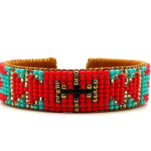 Handmade Turquoise Beaded Leather Cuff Bracelet: Native Made Jewelry