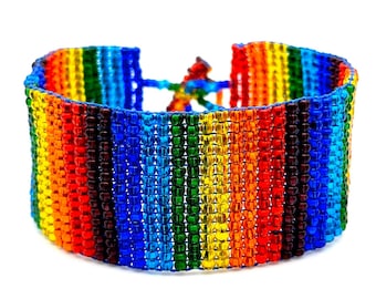 Rainbow Pride Bracelet, LGBTQ+ Jewelry, Handmade Beaded Cuff Bracelet, LGBT Accessory, Pride Jewelry, Love is Love Gift, Womens Bracelet