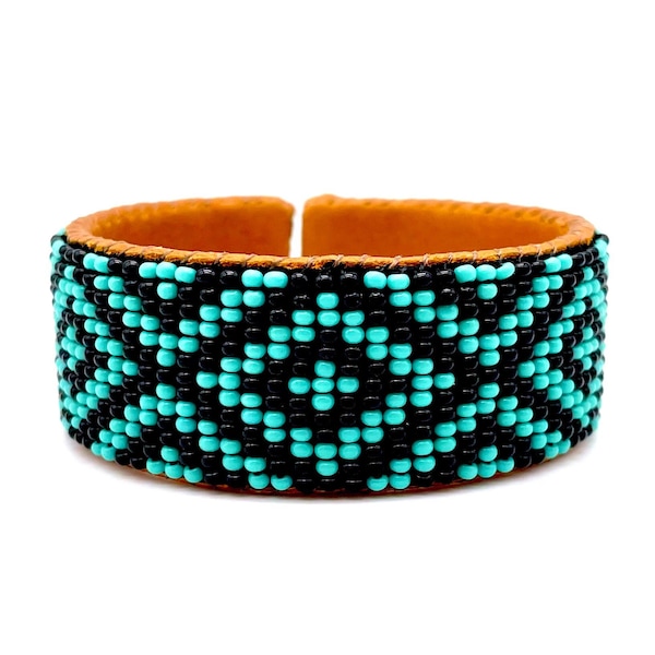 Turquoise Cuff Bracelet, Brown Leather Cuff Bracelet, Indigenous Made Jewelry, Native Jewelry, Bracelets for Women, Gifts for Women