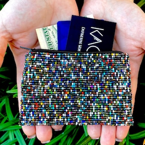 Monedero con cuentas, bolsa con cremallera de arcoíris, monedero con cuentas, billetera pequeña, portamonedas, tarjetero de regalo, regalo para ella, calcetines navideños