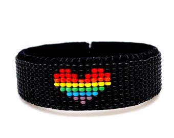 Rainbow Pride Cuff Bracelet, LGBTQ+ Pride Bracelet, Beaded Rainbow Jewelry, Gay Pride Jewelry, Love is Love, Mens Bracelet, Womens Bracelet