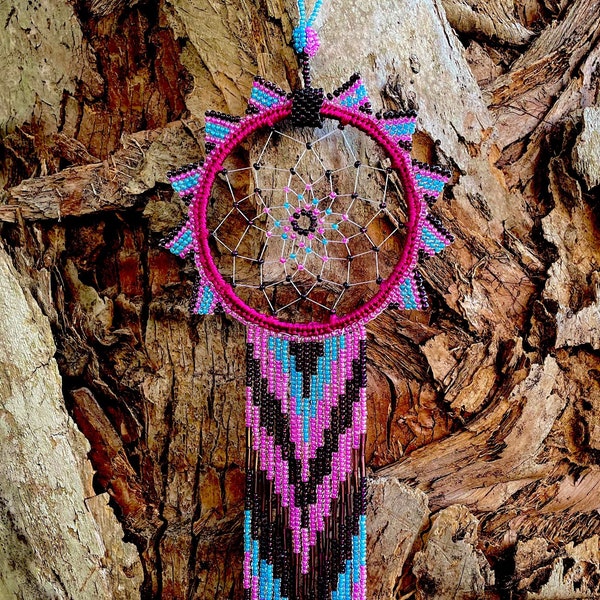 Boho Beaded Dreamcatcher: Purple & Blue Native Style Wall Hanging