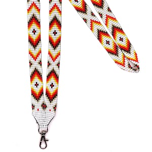 Handcrafted White Beaded Lanyard: Native-Inspired Badge Holder & Keychain for Nurses, Teachers and Office, Stocking Stuffer Christmas Gifts
