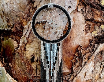 Black Beaded Dreamcatcher: Mayan Handmade Car Mirror Accessory